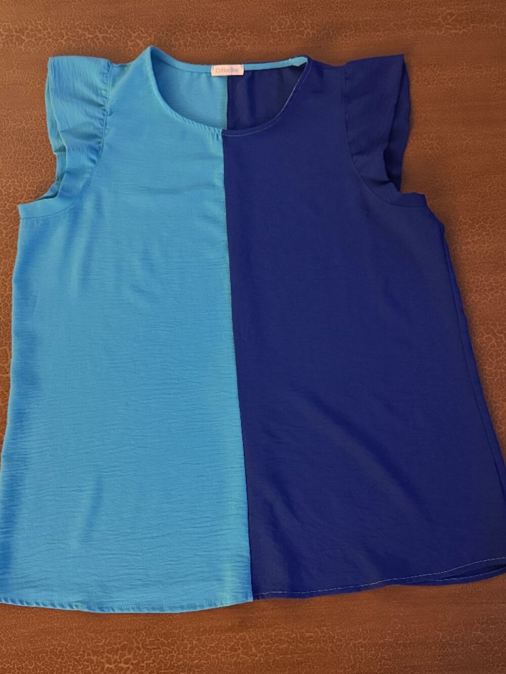 Cotton Bleu Colorblock Dressy Sleeveless Flowy Shirt - Size Medium